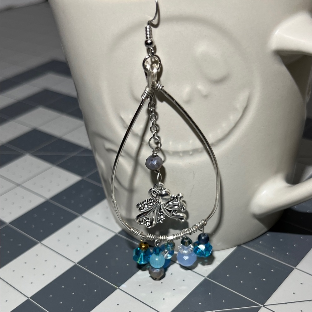 Silver and Blue Charm Drop Earrings - Picture 3 of 3